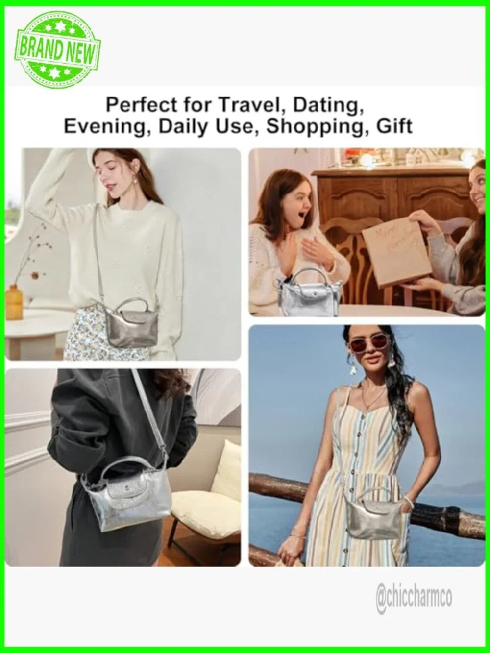 Metallic PU Leather Mini Crossbody Bag Hobo Shoulder Purse Top Handle